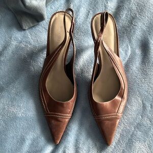 Toffee leather slingback, gently worn, size 8M